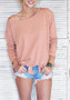 Orange Pink Tassel Round Neck Long Sleeve Casual T-Shirt