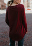 Red Irregular Round Neck Long Sleeve Casual T-Shirt