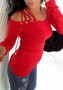 Red Drawstring Boat Neck Long Sleeve Casual T-Shirt