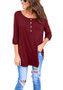Red Plain Single Breasted Round Neck Long Sleeve Casual T-Shirt