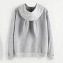 Grey Rabbit Ears Pockets Drawstring Long Sleeve Oversize Cute Hooded Sweatshirt