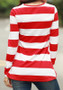 Red-White Striped Deer Print Long Sleeve Round Neck Casual Christmas T-Shirt