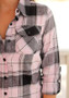 Pink Plaid Turndown Collar Single Breasted Long Sleeve Pockets Casual Blouse