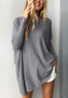 Grey Round Neck Long Sleeve Loose Casual T-Shirt