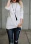 White Irregular Round Neck Long Sleeve Fashion T-Shirt