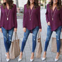 Purple Plain V-neck Long Sleeve Casual Loose T-Shirt