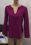 Purple Plain V-neck Long Sleeve Casual Loose T-Shirt