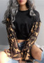 Black Patchwork Ruffle Camouflage Print Fashion Crop Pullover Sweatshirt