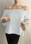 White Plain Irregular Ruffle Boat Neck Fashion Blouse