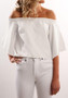 White Plain Irregular Ruffle Boat Neck Fashion Blouse