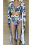 Blue Floral Print Deep V-neck Three-piece Bohemian Beach Bikini Swimwear