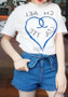White Monogram Love Draped Round Neck Short Sleeve Fashion T-Shirt