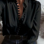 Black Single Breasted Turndown Collar Long Sleeve Casual Blouse