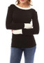 Black Patchwork Round Neck Long Sleeve Casual T-Shirt