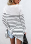 White-Black Striped Print Asymmetric Shoulder Round Neck Long Sleeve Casual T-Shirt