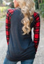 Red-Black Plaid Patchwork Sequin Pockets Long Sleeve Casual T-Shirt