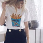 White French Fries Print Round Neck Short Sleeve Oversized Casual T-Shirt