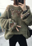 Green Sequin Round Neck Long Sleeve Pullover Sweater