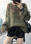 Green Sequin Round Neck Long Sleeve Pullover Sweater