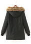 Black Patchwork Drawstring Faux Fur Pocket Parka Hooded Long Sleeve Coat