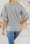 Grey Pleated Flare Sleeve Sweet Going out T-Shirt