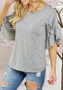 Grey Pleated Flare Sleeve Sweet Going out T-Shirt