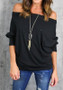 Black Distressed Hollow-out Off Shoulder Fashion Polyester T-Shirt