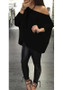 Black Irregular Off Shoulder Round Neck Long Sleeve T-Shirt