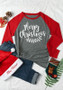 Grey Patchwork Monogram Print Long Sleeve Round Neck Casual Christmas T-Shirt