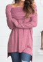 Pink Plain Ruffle Irregular Boat Neck Long Sleeve Fashion T-Shirt