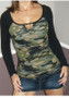 Camouflage Cut Out Round Neck Long Sleeve Bodycon T-Shirt