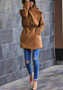 Khaki Belt Pockets Turndown Collar Long Sleeve Coat