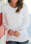 White Lace Draped Round Neck Long Sleeve Fashion T-Shirt