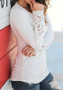 White Lace Draped Round Neck Long Sleeve Fashion T-Shirt