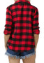 Red Plaid Single Breasted Turndown Collar Long Sleeve Blouse