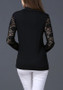 Black Patchwork Lace Band Collar Long Sleeve Elegant Blouse