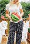 White Patchwork Watermelon Print Plus Size Short Sleeve Casual T-Shirt