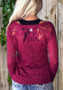 Red Patchwork Lace Round Neck Long Sleeve Fashion T-Shirt