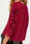 Red Cascading Ruffle Round Neck Long Sleeve Fashion Blouse