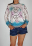 Blue Floral Round Neck Long Sleeve Casual T-Shirt