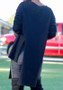 Black Irregular Double Slit Round Neck long Sleeve Fashion T-Shirt