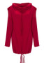 Red Drawstring Pockets High Neck Casual Batwing Pullover Sweatshirt
