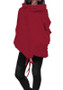 Red Drawstring Pockets High Neck Casual Batwing Pullover Sweatshirt