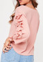 Pink Cascading Ruffle Round Neck Long Sleeve Fashion Blouse