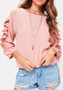 Pink Cascading Ruffle Round Neck Long Sleeve Fashion Blouse