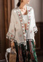 White Floral Embroidery Tassel Long Sleeve National Coat