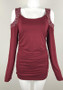 Red Patchwork Rhinestone Cut Out Round Neck Casual T-Shirt