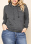 Grey Drawstring Pockets Hooded Long Sleeve Plus Size Sweatshirt