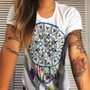 White Floral Print Round Neck Short Sleeve Casual T-Shirt