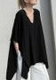 Black Draped Plus Size Batwing Sleeve V-neck Oversized Casual T-Shirt